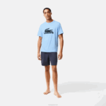 Lacoste conjunto de pijama curto de veludo logo homens azul caqui verde cinza escuro 8z0 88BL1622 - Image 2