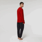 Lacoste conjunto de pijama de algodão elástico longo homens vermelho azul marinho rx1 88BL1639 - Image 3
