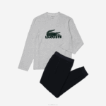 Lacoste conjunto de pijama longo de veludo logo homens azul marinho cinza chine verde vxd 88BL1457 - Image 5