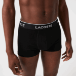 Lacoste cueca boxer casual com 3 pacotes homens preto 031 88BL484 - Image 4