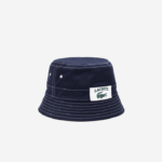Lacoste estampa reversível de herança ou chapéu de balde de algodão sólido homens azul marinho branco 525 88BL2342 - Image 3