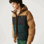 Lacoste Jaqueta acolchoada colorblock repelente de água homens marrom preto verde tpv 88BL1227