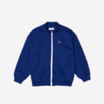 Lacoste Jaqueta de lã com gola alta e zíper da marca Heritage crianças emj branco azul 88BL3249