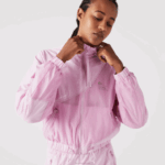 Lacoste jaqueta de nylon forrada de malha mulheres rosa z4h 88BL2627