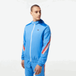 Lacoste jaqueta de tênis com capuz de poliéster reciclado homens azul branco wxi 88BL380