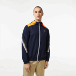 Lacoste jaqueta de tênis com capuz de poliéster reciclado homens azul marinho laranja branco ag4 88BL379