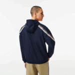 Lacoste jaqueta de tênis com capuz de poliéster reciclado homens azul marinho laranja branco ag4 88BL379 - Image 3