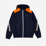 Lacoste jaqueta de tênis com capuz de poliéster reciclado homens azul marinho laranja branco ag4 88BL379 - Image 4