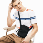 Lacoste l.12.12 pequena bolsa plana com zíper de marca homens preto 000 88BL2008