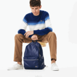 Lacoste mochila com zíper com impressão de assinatura ao vivo homens profundidades azuis e62 88BL2047