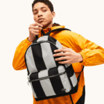 Lacoste mochila listrada bolsa destacável ao vivo homens preto branco 279 88BL2055