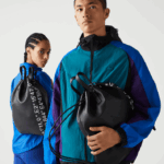 Lacoste mochila plana coordenada geográfica contrastante mulheres preto branco 279 88BL2105