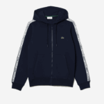 Lacoste moletom clássico com zíper e listras da marca homens azul marinho 166 88BL14 - Image 4