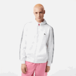 Lacoste moletom clássico com zíper e listras da marca homens branco 001 88BL12