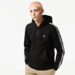 Lacoste moletom clássico com zíper e listras da marca homens preto 031 88BL13