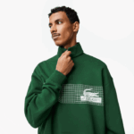 Lacoste moletom de algodão orgânico solto com gola e zíper homens verde 132 88BL284 - Image 2