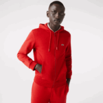 Lacoste moletom de lã bolso canguru com zíper homens vermelho 240 88BL1011