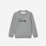 Lacoste moletom de lã de algodão com gola redonda e crocodilo Heritage crianças lombo cinza branco verde jnd 88BL3255