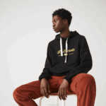Lacoste moletom de lã de algodão com letras bordadas homens preto 031 88BL1154