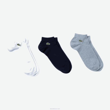 Lacoste pacote com 3 meias esportivas decotadas homens chine cinza azul marinho branco 5kc 88BL510
