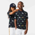 Lacoste polo com estampa de crocodilo efeito cômico crianças azul marinho 166 88BL2955