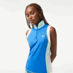 Lacoste polo de tênis sem manga com zíper mulheres azul claro verde branco 7sv 88BL2358 - Image 2