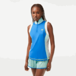 Lacoste polo de tênis sem manga com zíper mulheres azul claro verde branco 7sv 88BL2358