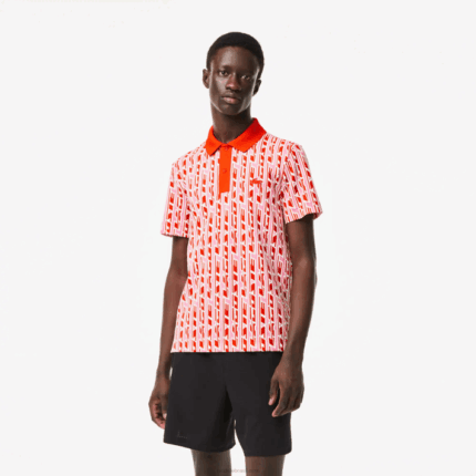 Lacoste Polo estampada bicolor Active Movement homens rosa vermelha 9hy 88BL3