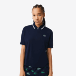Lacoste polo ultra seco de golfe solto mulheres azul marinho branco 525 88BL2359