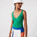 Lacoste regata de malha canelada sem costura mulheres ldm verde 88BL2647