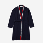 Lacoste roupão piquê de algodão com faixa tricolor homens azul marinho 166 88BL1571 - Image 4