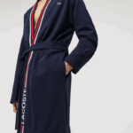 Lacoste roupão piquê de algodão com faixa tricolor homens azul marinho 166 88BL1571 - Image 5