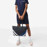Lacoste sacola de compras com listras em blocos de cores contrastantes mulheres noir marina blanc k35 88BL2890