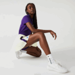 Lacoste saia de tênis curta embutida esportiva mulheres amarelo roxo 4xk 88BL2592 - Image 6