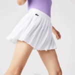 Lacoste saia de tênis plissada curta esportiva embutida mulheres branco verde 737 88BL2582 - Image 2