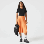Lacoste saia plissada fluida cintura elástica mulheres wwc laranja 88BL2599