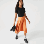 Lacoste saia plissada fluida cintura elástica mulheres wwc laranja 88BL2599 - Image 3