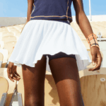 Lacoste short esportivo embutido saia roland garros mulheres branco azul marinho 522 88BL2602 - Image 4