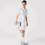 Lacoste shorts de faixas laterais estampadas esportivas homens branco azul marinho 522 88BL1596 - Image 6