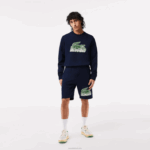 Lacoste shorts de lã de algodão não escovado homens azul marinho 166 88BL430