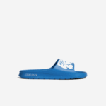 Lacoste slides de alça de logotipo sintético croco 2.0 homens azul claro branco 2k7 88BL1897