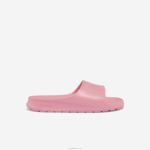 Lacoste slides de alça de logotipo sintético croco 2.0 mulheres rosa 13c 88BL2733