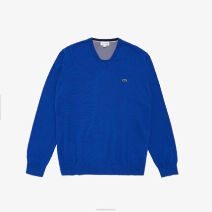 Lacoste suéter de algodão com decote em v homens q3f azul 88BL1636
