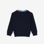 Lacoste suéter de algodão com gola listrada contrastante crianças qrn branco azul marinho 88BL3284 - Image 5