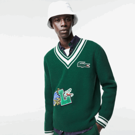 Lacoste suéter de distintivo cômico homens verde branco ano 88BL1379