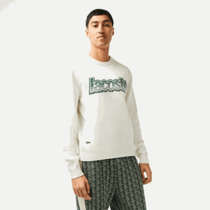 Lacoste suéter de jérsei de gola redonda homens branco verde x0n 88BL501