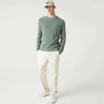 Lacoste suéter de tricot com gola careca homens branco verde bege ayq 88BL1621