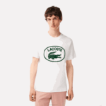 Lacoste t-shirt de algodão de marca tom sobre tom de ajuste relaxado homens branco verde 737 88BL132