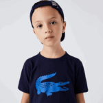 Lacoste t-shirt oversized croc camisa técnica de tênis esportivo crianças azul marinho 976 88BL3121