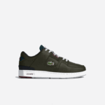 Lacoste tênis de contraste de cor de couro de gaiola de tribunal homens cáqui e branco 255 88BL1705
